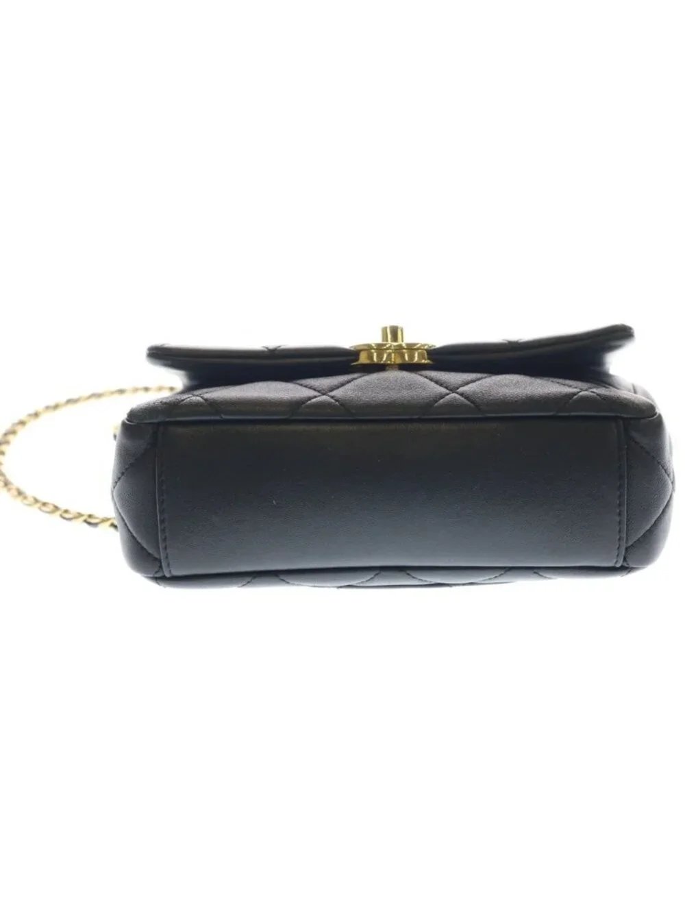 Chanel Chain Shoulder Bag Quilted CC Logo Black Lambskin Gold